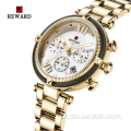 Relógio feminino REWARD RD63084L com pulseira de malha de quartzo à prova d&#39;água relógio calendário business casual masculino